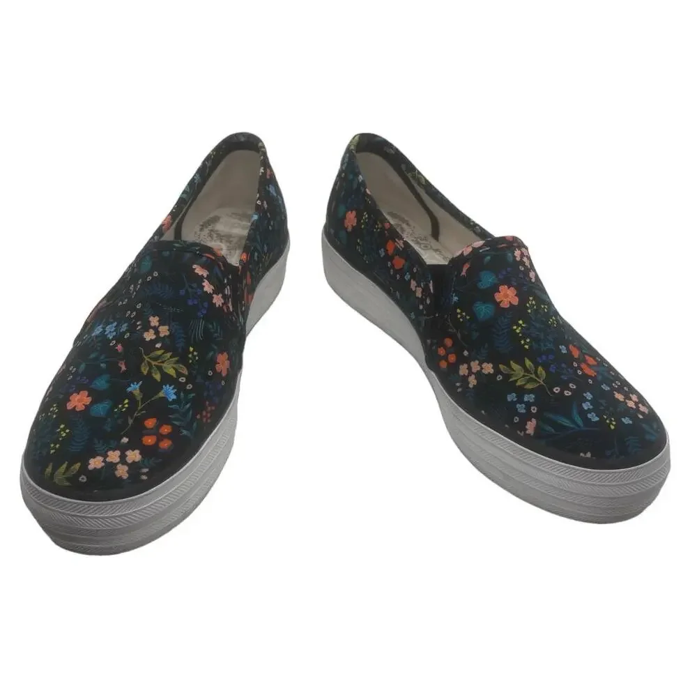 Rifle Paper Co. Keds Black Floral Slip On Sneakers Size 6.5